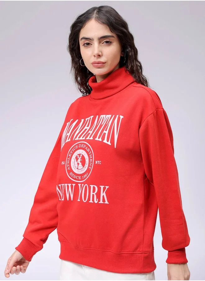مرفوعة Women Boxy Fit Typographic Oversized Sweatshirt