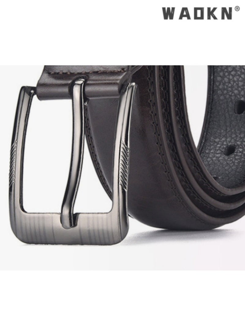 WAOKN Newly designed men's high-end versatile business belt with exquisite pin buckle showcasing fashionable taste, tailored for business occasions，120cm（brown）  - Image 3