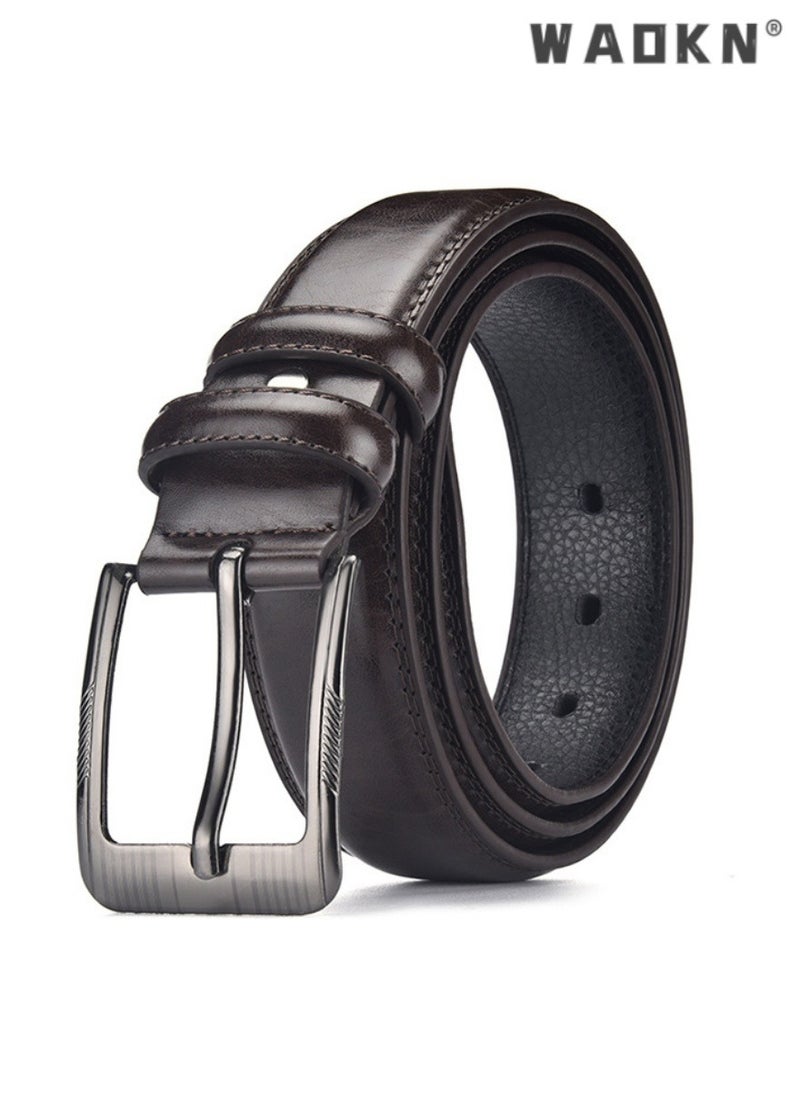 WAOKN Newly designed men's high-end versatile business belt with exquisite pin buckle showcasing fashionable taste, tailored for business occasions，120cm（brown）  - Image 1