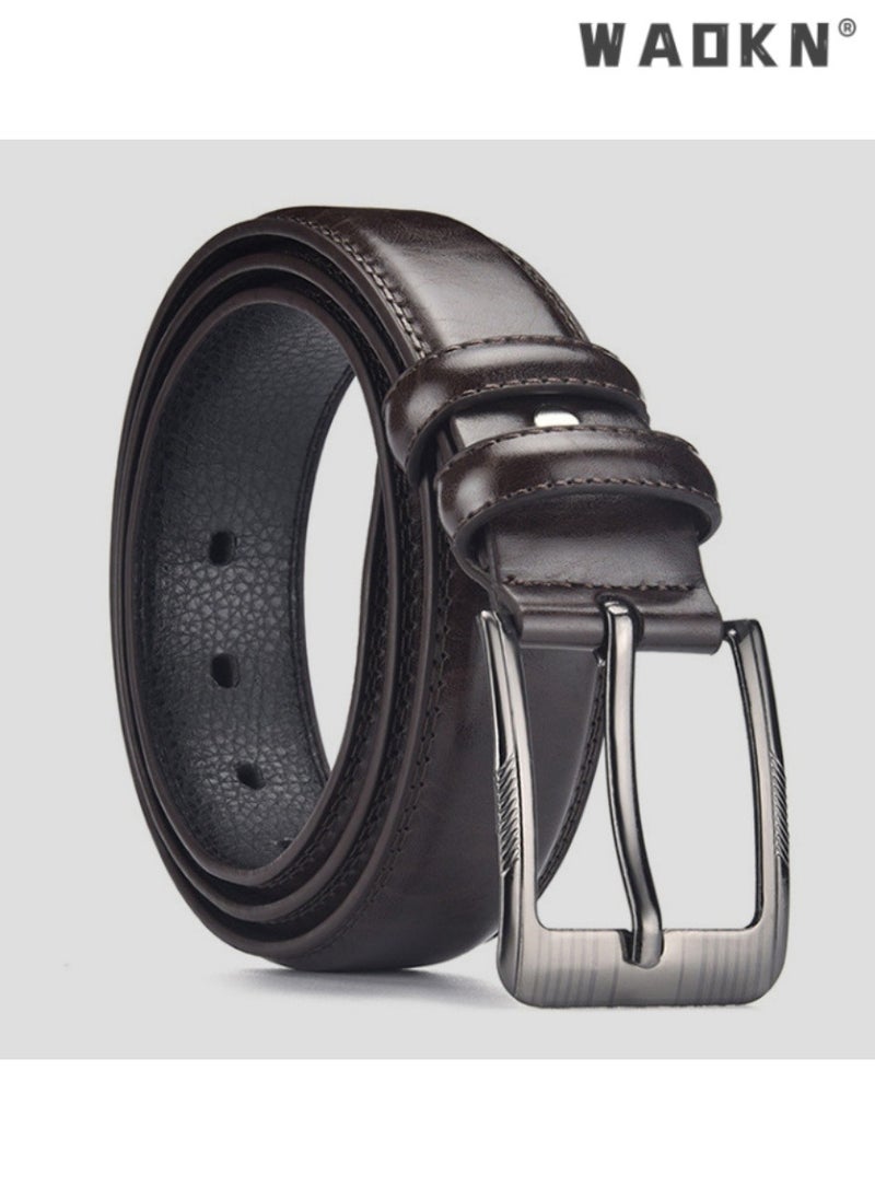 WAOKN Newly designed men's high-end versatile business belt with exquisite pin buckle showcasing fashionable taste, tailored for business occasions，120cm（brown）  - Image 2