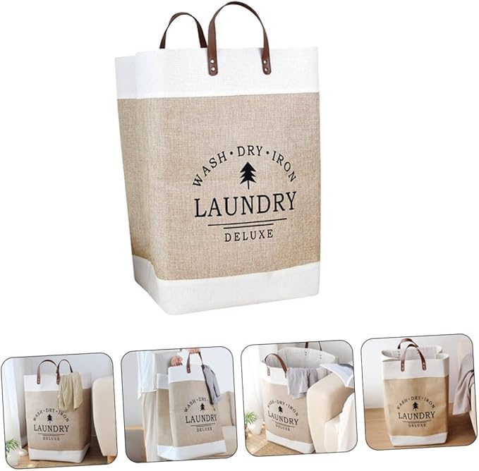 Brikipth Brikipth Cotton Laundry Basket Organizer with Flap Closure Rectangular Large Capacity Footwear and Clothing Storage Hamper Household Dirty Clothes Basket Storage Basket Bucket Laundry - Image 1