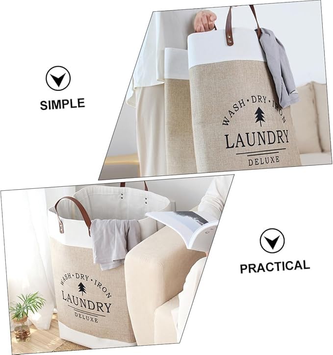 Brikipth Brikipth Cotton Laundry Basket Organizer with Flap Closure Rectangular Large Capacity Footwear and Clothing Storage Hamper Household Dirty Clothes Basket Storage Basket Bucket Laundry - Image 4