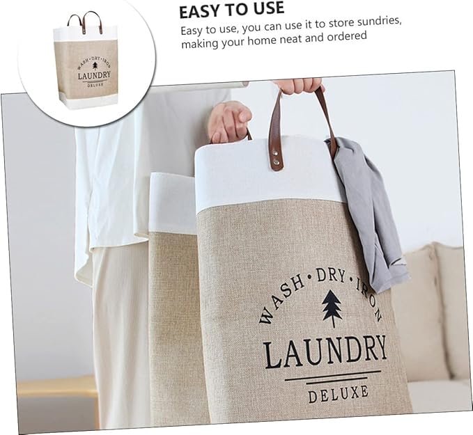 Brikipth Brikipth Cotton Laundry Basket Organizer with Flap Closure Rectangular Large Capacity Footwear and Clothing Storage Hamper Household Dirty Clothes Basket Storage Basket Bucket Laundry - Image 3