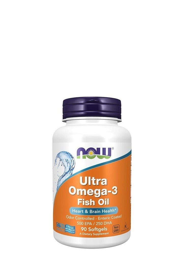 now Ultra Omega 3 Fish Oil Heart and Brain Health 500 EPA 250 DHA 90 Softgel 