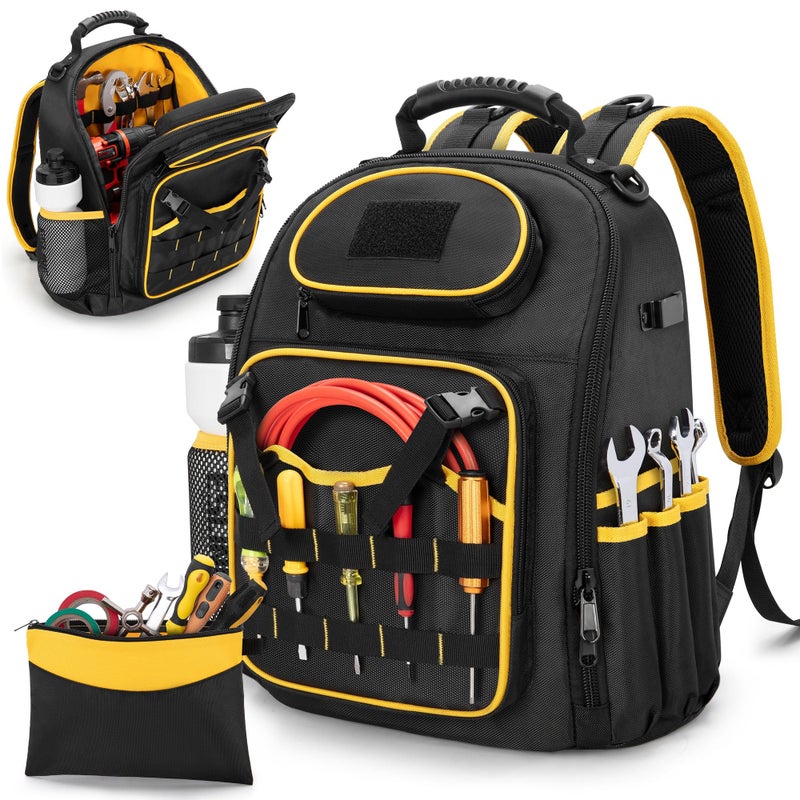 Marscamd Tool Backpack with a Tool Pouch Heavy Duty Tool Bag with Multiple Pockets Black - Image 2