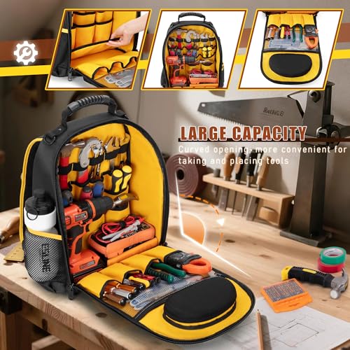 Marscamd Tool Backpack with a Tool Pouch Heavy Duty Tool Bag with Multiple Pockets Black - Image 3