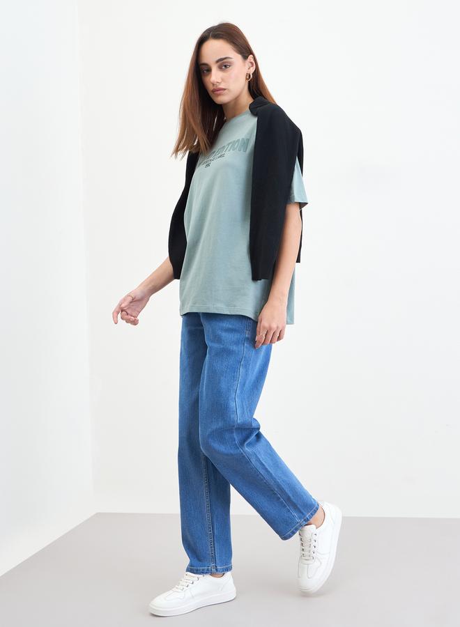 ستايلي تيشيرت واسع مطبع بكتابة - Image 2