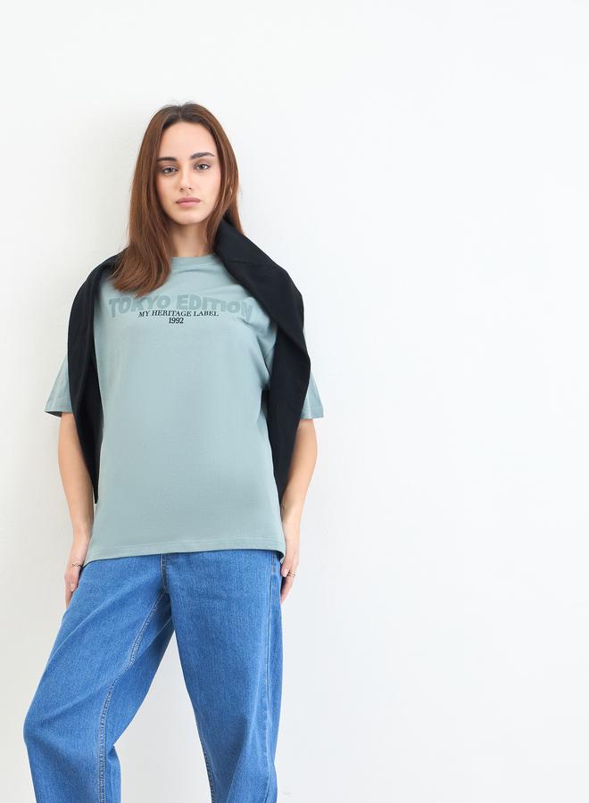 ستايلي تيشيرت واسع مطبع بكتابة - Image 4