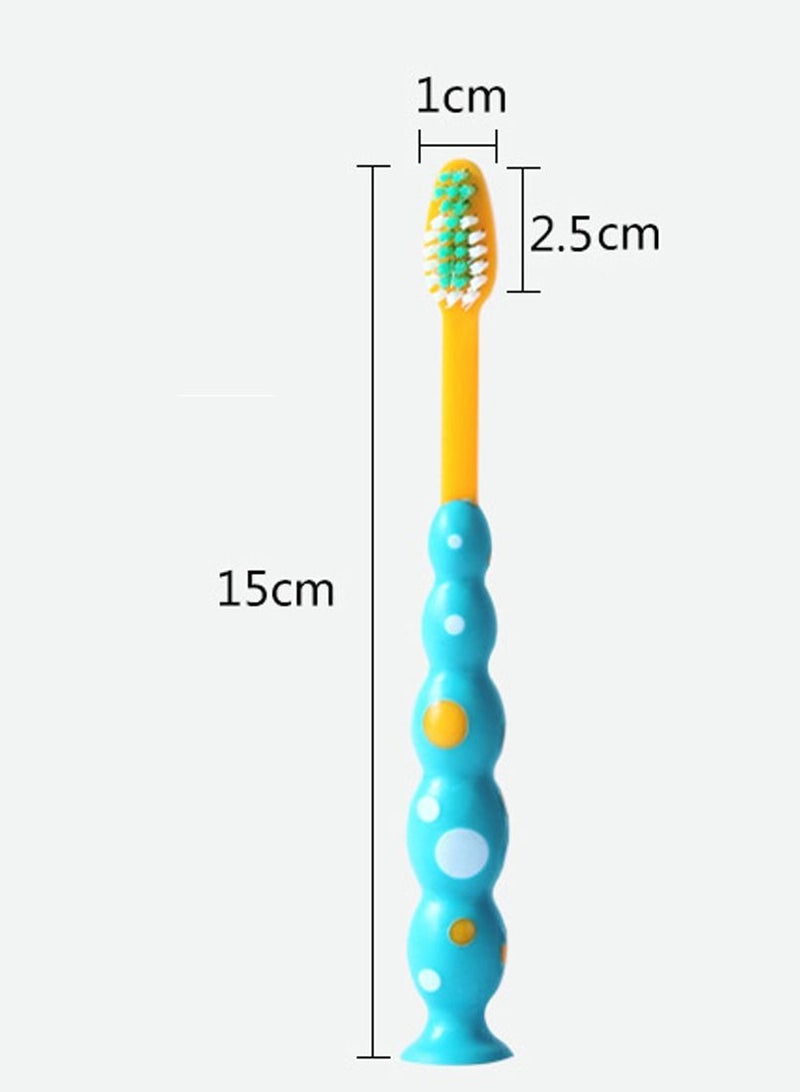 SYOSI Kids Toothbrushes Child Sized Brush Heads Soft Contoured Bristles BPA Free Soft Funny Suction Cup Fall in Love with Brushing Dust Covers Assorted Set Blue Orange Yellow Purple 4 Pack - Image 4