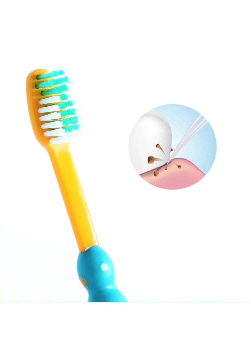 SYOSI Kids Toothbrushes Child Sized Brush Heads Soft Contoured Bristles BPA Free Soft Funny Suction Cup Fall in Love with Brushing Dust Covers Assorted Set Blue Orange Yellow Purple 4 Pack - Image 3