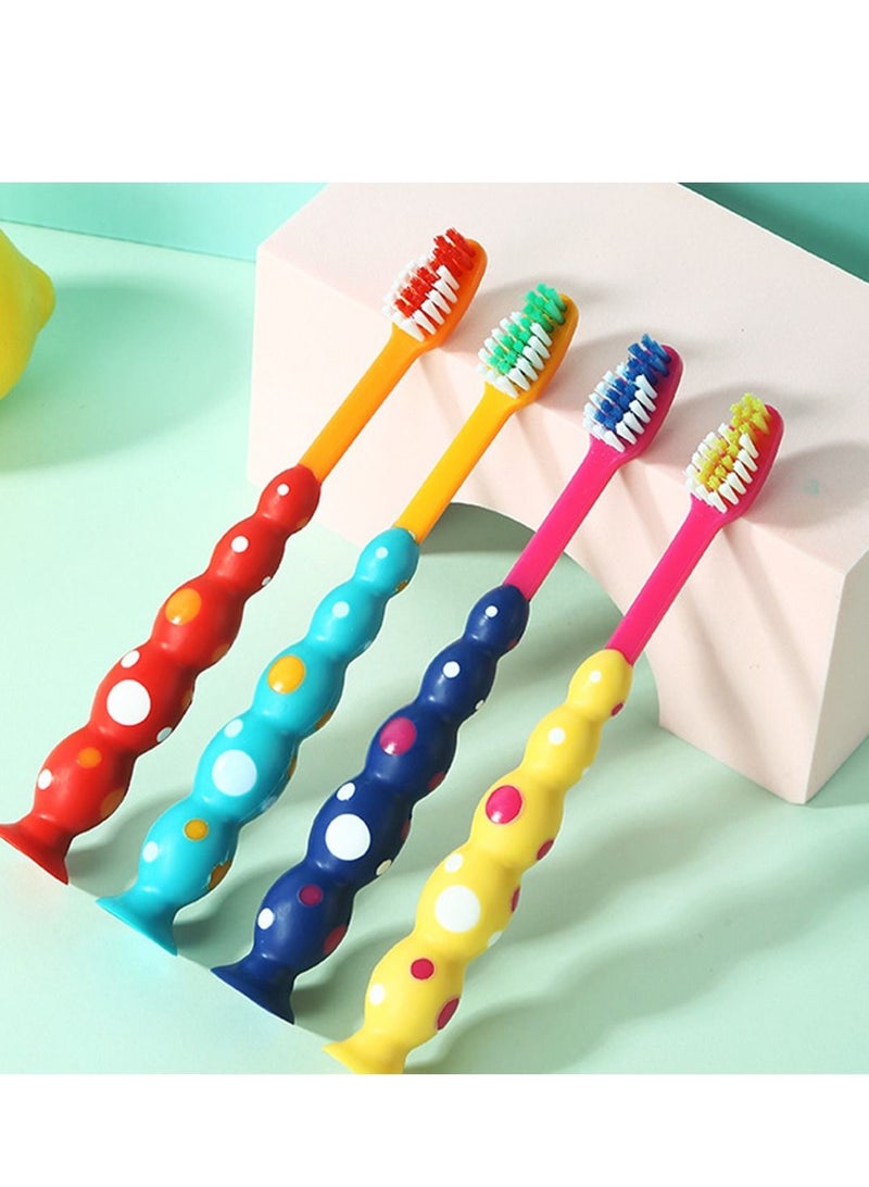 SYOSI Kids Toothbrushes Child Sized Brush Heads Soft Contoured Bristles BPA Free Soft Funny Suction Cup Fall in Love with Brushing Dust Covers Assorted Set Blue Orange Yellow Purple 4 Pack - Image 5