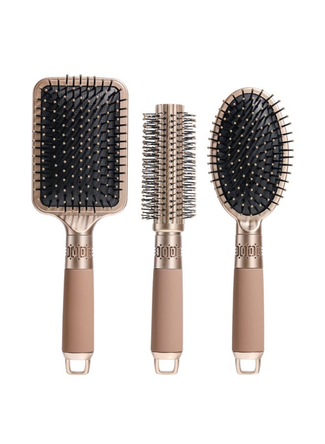 مجموعة فرشاة الشعر ذات اسنان النايلون المناسبة للتشابك، فرشاة التدليك المسطحة، فرشاة مبطنة، أمشاط الشعر، فرشاة مجفف الشعر للنساء الرجال الأولاد البنات (ذهبي) - Image 1