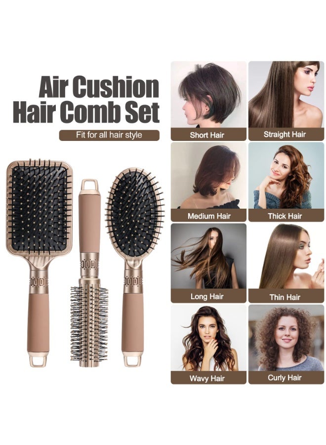 مجموعة فرشاة الشعر ذات اسنان النايلون المناسبة للتشابك، فرشاة التدليك المسطحة، فرشاة مبطنة، أمشاط الشعر، فرشاة مجفف الشعر للنساء الرجال الأولاد البنات (ذهبي) - Image 3