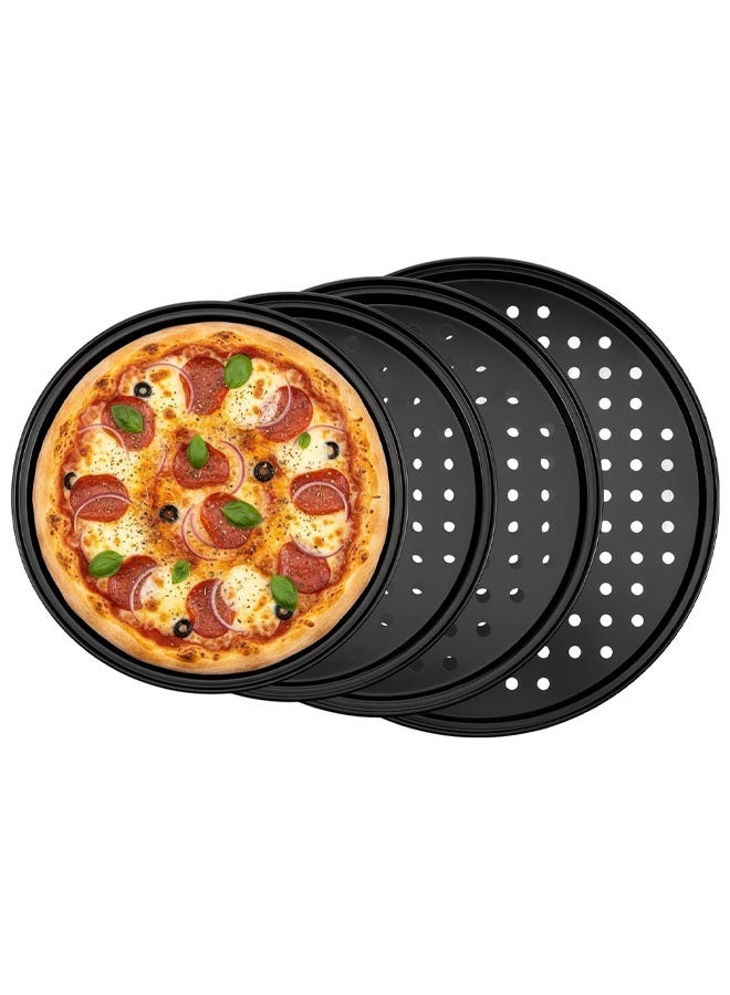 4 Pcs Pizza Pan Set With Holes, 24 26 28 32cm Carbon Steel Pizza Tray Box Set,Round Nonstick Pizza Pans with Holes, Carbon Steel Pizza Baking Tray  for Oven Baking Supplies & Home, Kitchen, Restaurant - Image 2