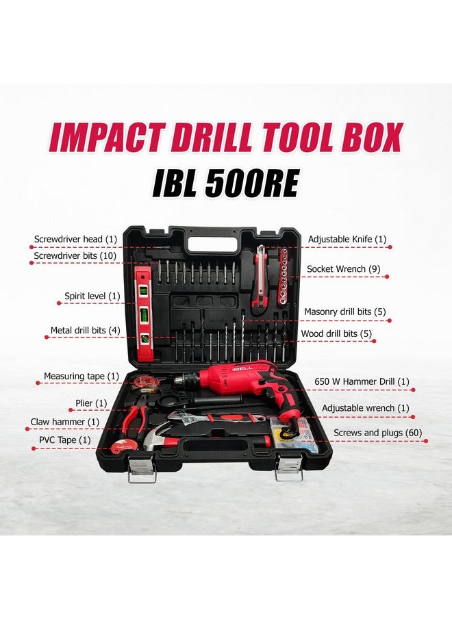 IBELL Professional Tool Kit with Impact Drill 500RE, 650W, Copper Armature, Chuck 13mm, 101 Home Essential Tools/Accessories. - pzsku/Z28A189200121295568B8Z/45/_/1740982886/94f65e19-e9ac-40e6-aa0d-a963eef7bdf6