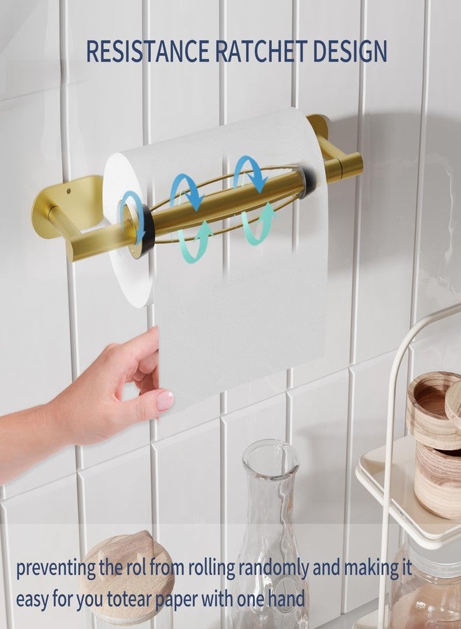WZRUA Paper Towel Holder Under Cabinet, Single Hand Operable Roll Holder with Damping Effect,Self-Adhesive or Drilled SUS304 Stainless Steel for Kitchen Bathroom,Gold - Image 2
