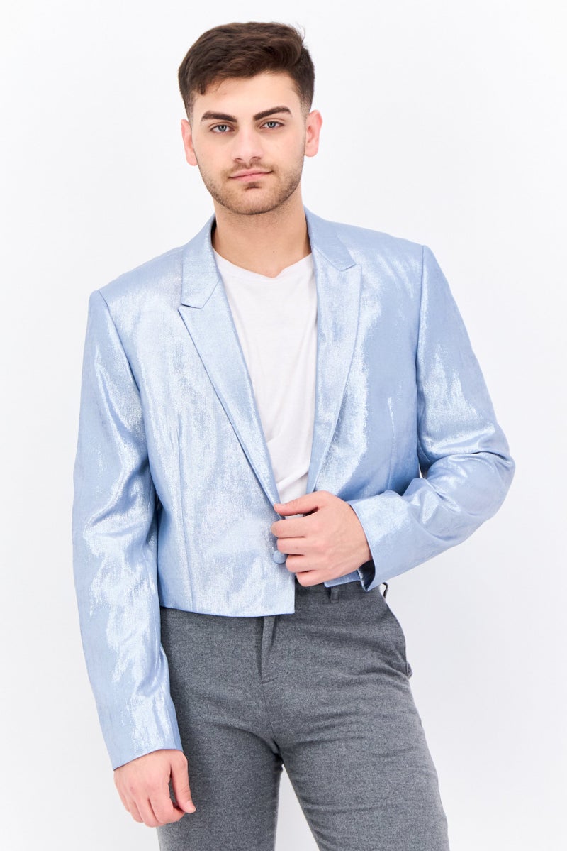 Asos Design Men Tall Fit Metallic Casual Blazer, Blue - Image 1