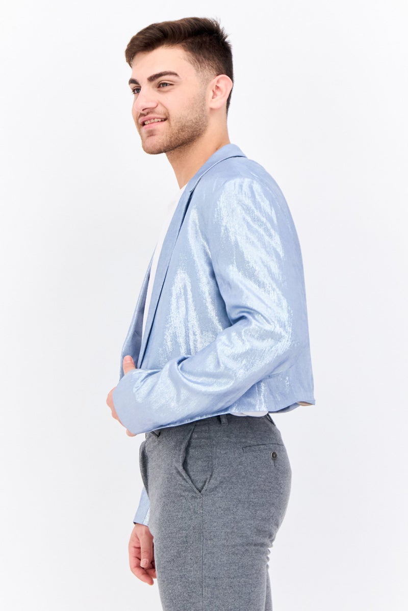 Asos Design Men Tall Fit Metallic Casual Blazer, Blue - Image 2