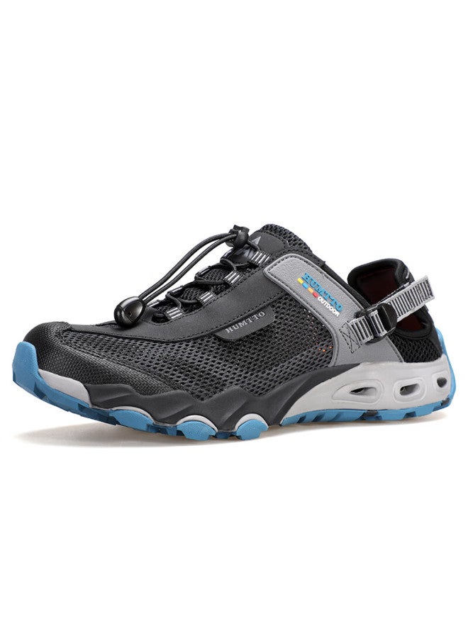 Humtto Summer Outdoor Wading Shoes Breathable Mesh Hiking Shoes Men Comfortable Mesh Shoes Water Shoes Black/Denim Blue Size 41 - Image 4