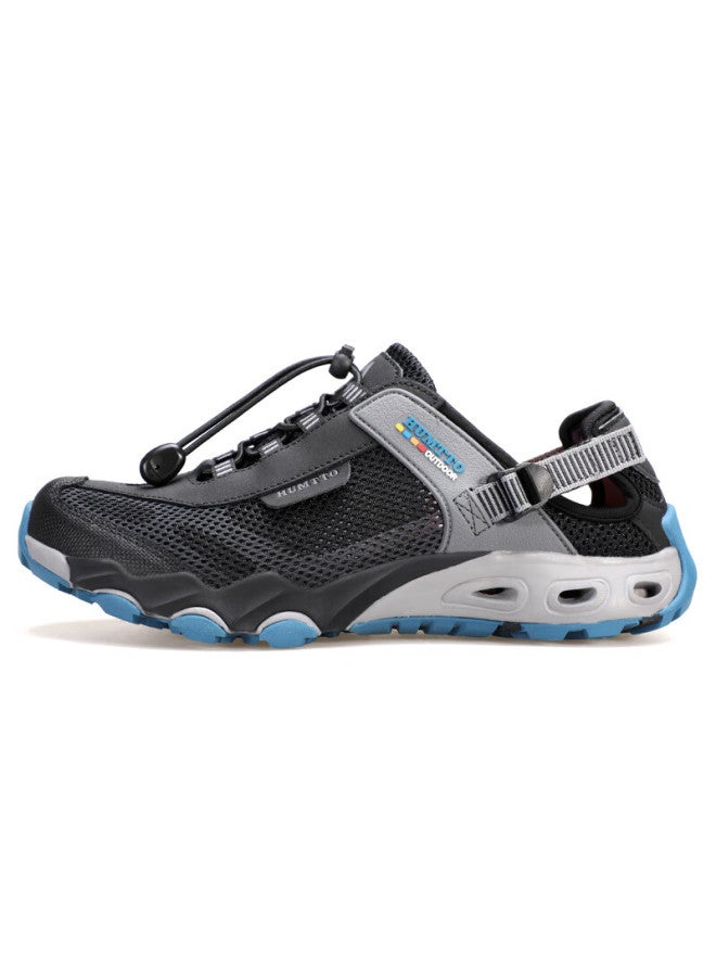 Humtto Summer Outdoor Wading Shoes Breathable Mesh Hiking Shoes Men Comfortable Mesh Shoes Water Shoes Black/Denim Blue Size 41 - Image 3