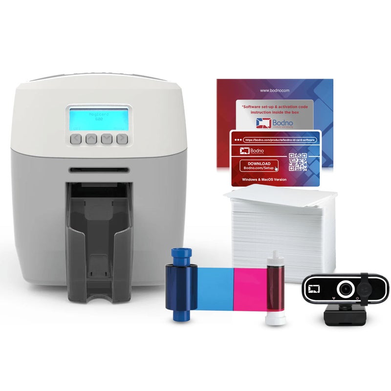 Bodno Magicard 600 Dual Sided ID Card Printer Complete Supplies Package ID Software Bronze Edition