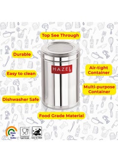 Hazel HAZEL Stainless Steel Kitchen Container with Transparent Lid | Top See Through Kitchen Container Set with Matt Finish | Multipurpose Container for Kitchen Storage, 700 ML, Set of 2  - Image 3