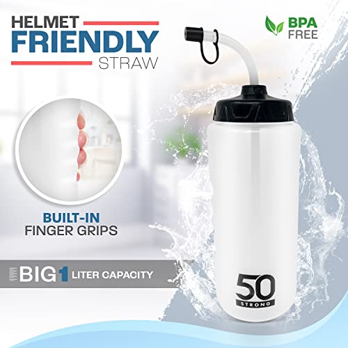 50 Strong 1 Liter Water Bottle with Straw | Hockey Water Bottle with Long Straw | Easy Squeeze Bottles + Built In Finger Grip | BPA-Free Sports Water Bottle for Football, Lacrosse & Boxing | Made in USA - Image 3