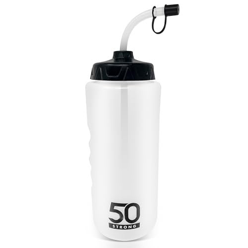 50 Strong 1 Liter Water Bottle with Straw | Hockey Water Bottle with Long Straw | Easy Squeeze Bottles + Built In Finger Grip | BPA-Free Sports Water Bottle for Football, Lacrosse & Boxing | Made in USA - Image 1