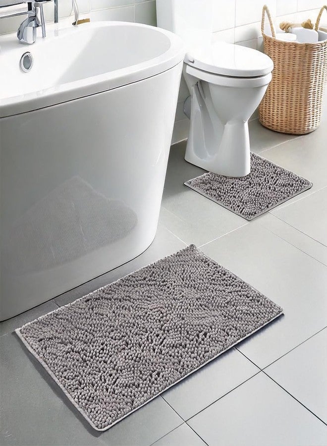 Muddy Mat Chenille Bathroom Rugs Set Quick Dry Microfiber Mats Non Slip Washable, Extra Thick, Soft and Highly Absorbent Bath Mats (20”x30”) with U Shaped Toilet Mat (20”x20”) - Grey - Image 1