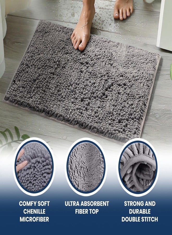 Muddy Mat Chenille Bathroom Rugs Set Quick Dry Microfiber Mats Non Slip Washable, Extra Thick, Soft and Highly Absorbent Bath Mats (20”x30”) with U Shaped Toilet Mat (20”x20”) - Grey - Image 2