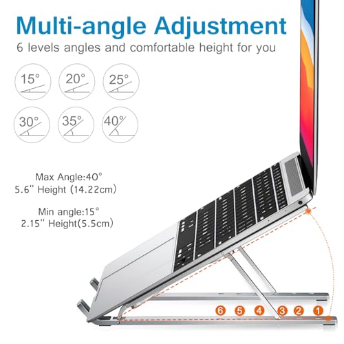 ivoler Laptop Stand, Laptop Holder Riser Computer Tablet Stand, 6 Angles Adjustable Aluminum Ergonomic Foldable Portable Desktop Holder Compatible with 10-15.6” MacBook,iPad, HP, Dell, Lenovo Silver - Image 4