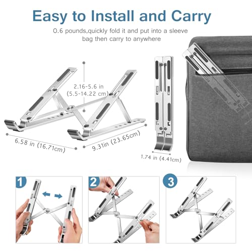 ivoler Laptop Stand, Laptop Holder Riser Computer Tablet Stand, 6 Angles Adjustable Aluminum Ergonomic Foldable Portable Desktop Holder Compatible with 10-15.6” MacBook,iPad, HP, Dell, Lenovo Silver - Image 5