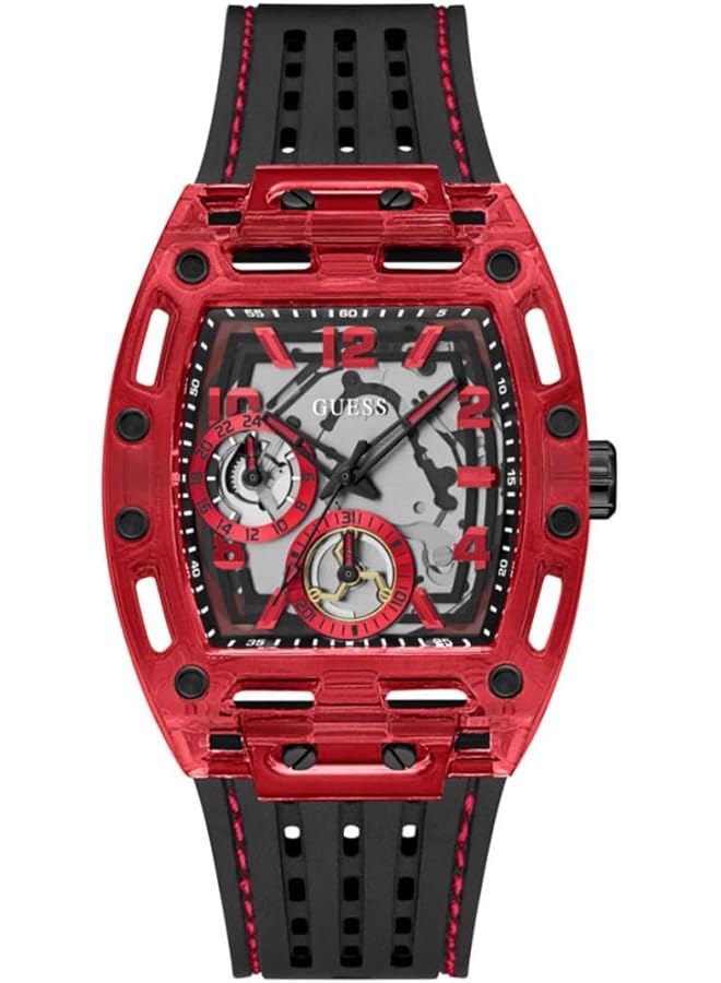 جس ساعة رجالية 41 مم بسوار أسود ومينا أسود وعلبة حمراء - Image 1