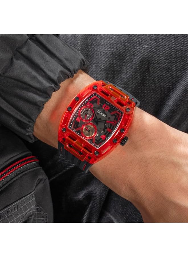 جس ساعة رجالية 41 مم بسوار أسود ومينا أسود وعلبة حمراء - Image 5