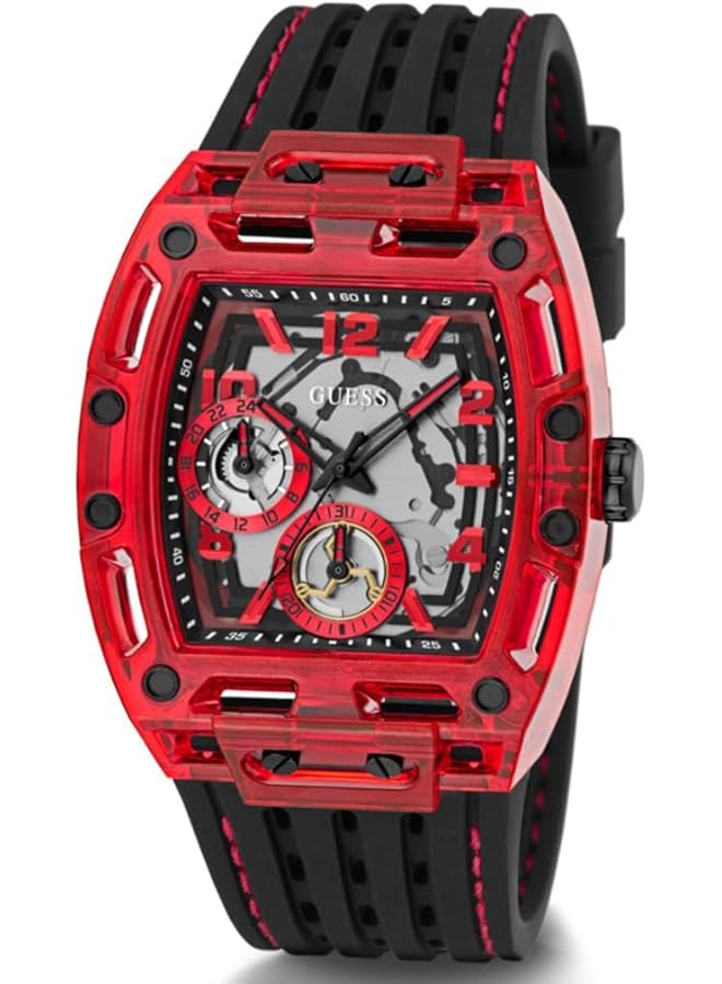 جس ساعة رجالية 41 مم بسوار أسود ومينا أسود وعلبة حمراء - Image 3