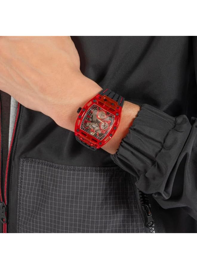 جس ساعة رجالية 41 مم بسوار أسود ومينا أسود وعلبة حمراء - Image 4