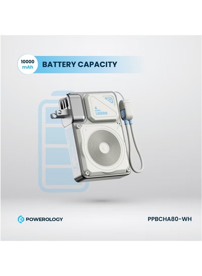 10000mAh MagSafe Power Bank PD 35W Fast Charging Wall Charger 10000 mAh with Built-in AC Plug & 15W Wireless Charging / USB-C to USB-C Wire / 4-Device Charging Powerbank / Lightning Input/Output / Simultaneous Charging - White