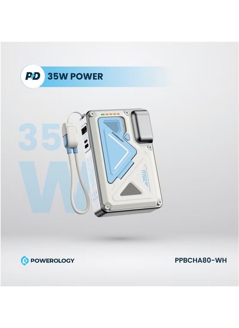 10000mAh MagSafe Power Bank PD 35W Fast Charging Wall Charger 10000 mAh with Built-in AC Plug & 15W Wireless Charging / USB-C to USB-C Wire / 4-Device Charging Powerbank / Lightning Input/Output / Simultaneous Charging - White
