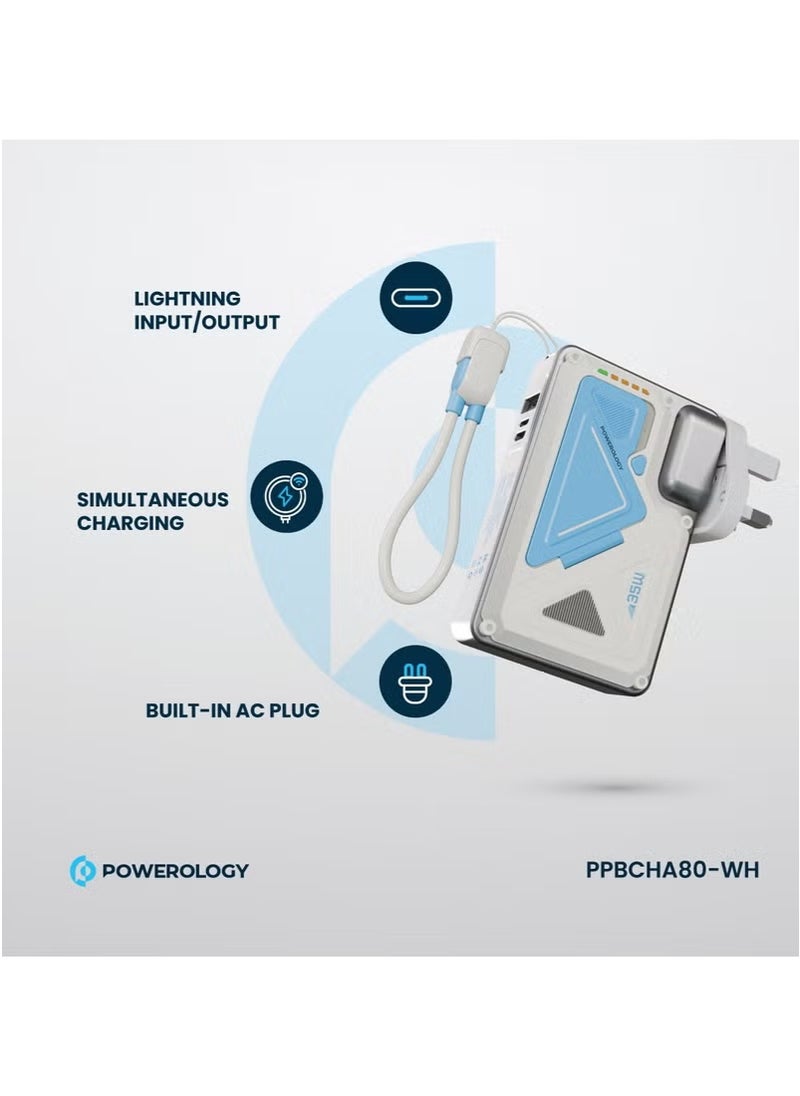 10000mAh MagSafe Power Bank PD 35W Fast Charging Wall Charger 10000 mAh with Built-in AC Plug & 15W Wireless Charging / USB-C to USB-C Wire / 4-Device Charging Powerbank / Lightning Input/Output / Simultaneous Charging - White