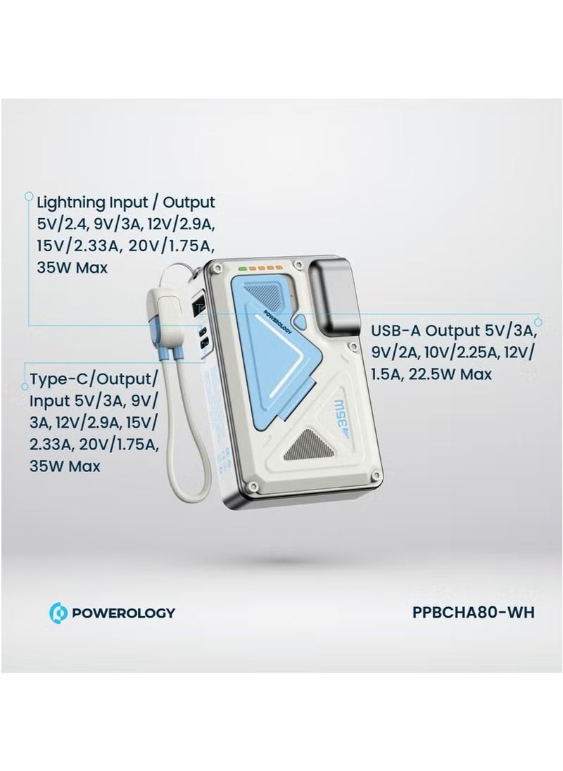 10000mAh MagSafe Power Bank PD 35W Fast Charging Wall Charger 10000 mAh with Built-in AC Plug & 15W Wireless Charging / USB-C to USB-C Wire / 4-Device Charging Powerbank / Lightning Input/Output / Simultaneous Charging - White