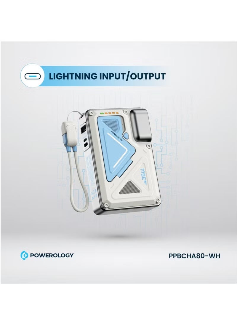 10000mAh MagSafe Power Bank PD 35W Fast Charging Wall Charger 10000 mAh with Built-in AC Plug & 15W Wireless Charging / USB-C to USB-C Wire / 4-Device Charging Powerbank / Lightning Input/Output / Simultaneous Charging - White