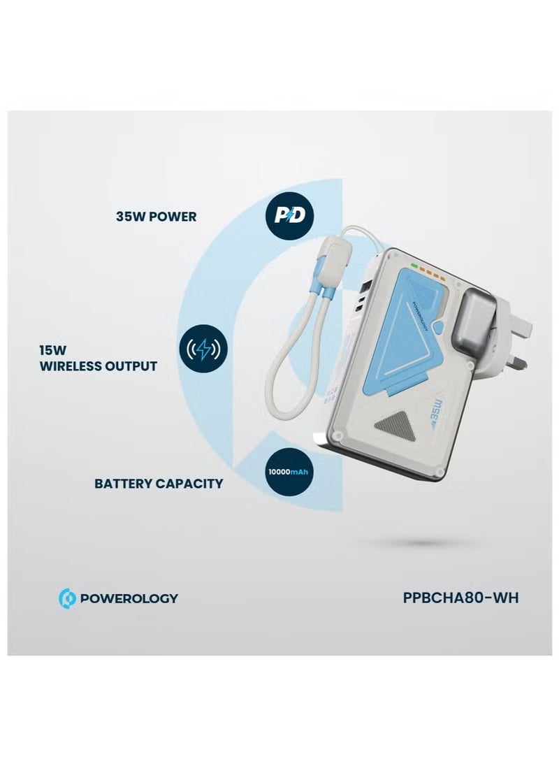 10000mAh MagSafe Power Bank PD 35W Fast Charging Wall Charger 10000 mAh with Built-in AC Plug & 15W Wireless Charging / USB-C to USB-C Wire / 4-Device Charging Powerbank / Lightning Input/Output / Simultaneous Charging - White