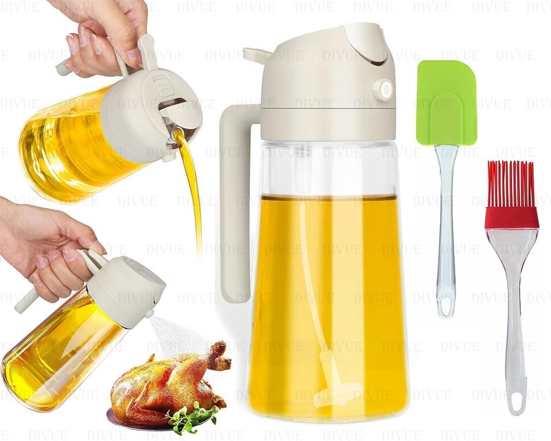 REZOVA Oil Spray Bottle with Silicone Oli Brush and Spatula 2in1 Glass Cooking Oil Preparation Dispensers for Kitchen Cooking Air Fryer Salad Baking BBQ Oil Vinegar Sprayer Oil Cooking Brush - Image 1