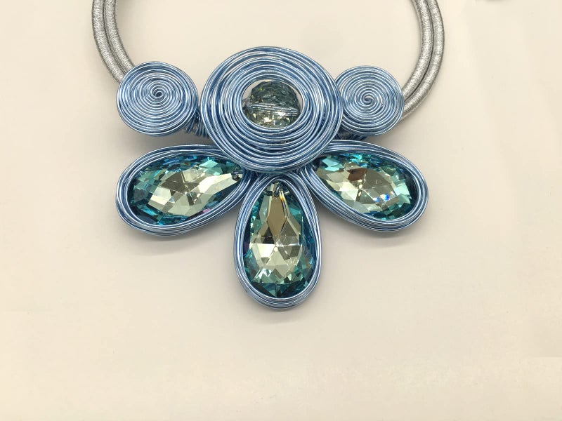 JHWZAIY Chunky African Statement Necklace For Women Tribal Fashion Costume Jewelry Earring Sets Unique Colorful Big Rhinestone Crystal Pendent Collar Choker Bib Handmade (Light blue) - Image 4