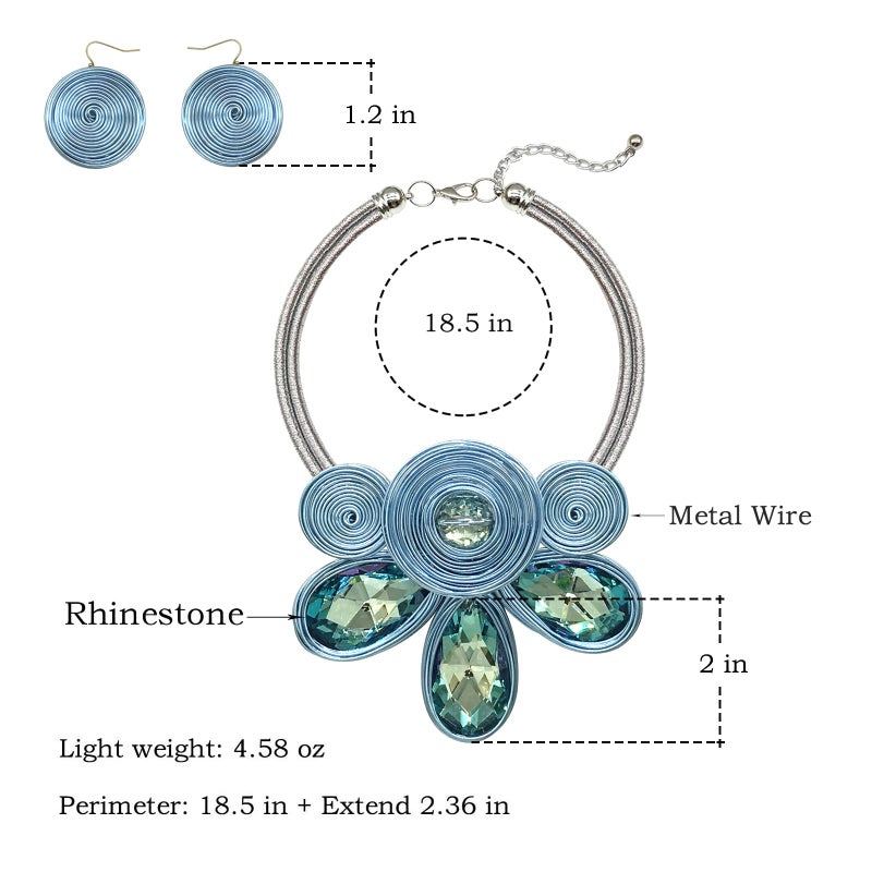 JHWZAIY Chunky African Statement Necklace For Women Tribal Fashion Costume Jewelry Earring Sets Unique Colorful Big Rhinestone Crystal Pendent Collar Choker Bib Handmade (Light blue) - Image 2