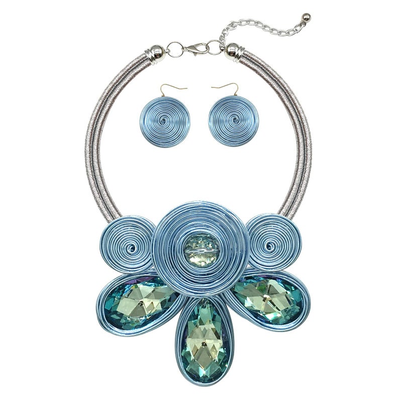 JHWZAIY Chunky African Statement Necklace For Women Tribal Fashion Costume Jewelry Earring Sets Unique Colorful Big Rhinestone Crystal Pendent Collar Choker Bib Handmade (Light blue) - Image 1