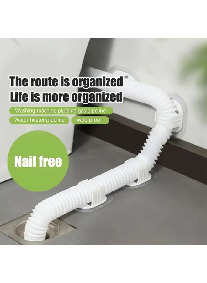 6 Pcs Heavy Duty Self Adhesive No Drill Plastic Pipe Clamps White Multi Purpose Hose Clips For Washing Machine Drain Bathroom Fixtures Gas Tubes Damage Free Installation Secure Hold Minimalist Design - Image 2