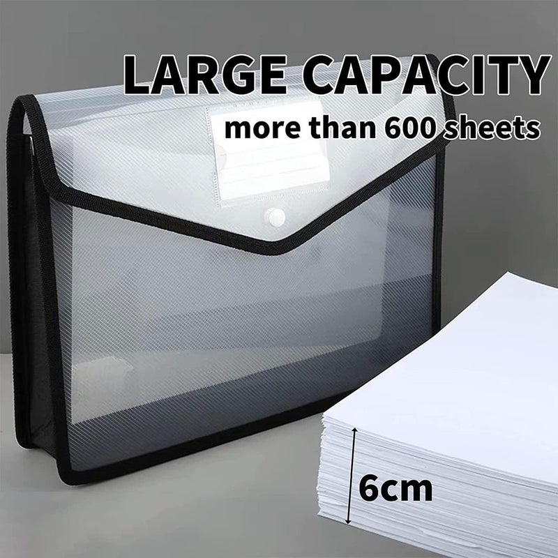 ANG A4 Plastic File Folder Poly Envelope Expanding File Wallet Document Organizer with Snap Closure & Label Pocket Clear Coloured Waterproof Accordion File Pouch for Office Home Storage- Set of 2 - Image 4