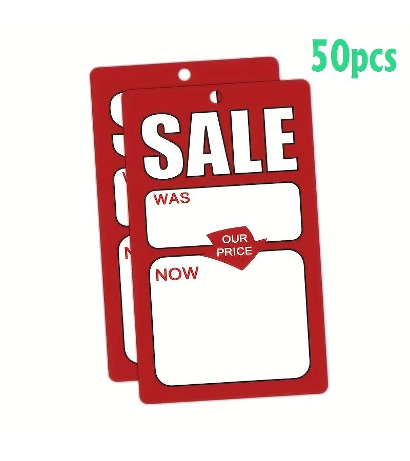 ARS 50pcs Red Border White Text Price Tag Cards For Retail Clothing Footwear Store - Image 1