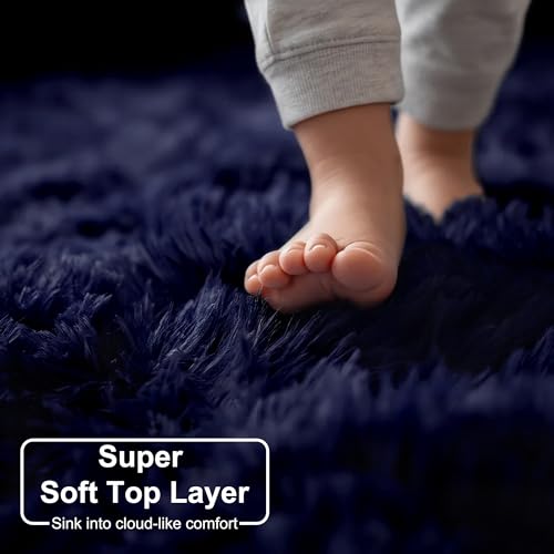 Amdrebio Dark Navy Round Rugs 5Ft for Teen Boys Bedroom Circular Fluffy Shag Fuzzy Plush Circle Area Rug for Kids Room Living Room Decor Aesthetic Indigo Furry Cool Dark Blue Carpet for Dorm Baby Nursery - Image 3